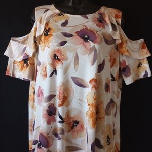 Ellen Tracy Cold Shoulder Floral Top